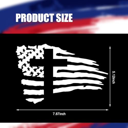 American Flag Sticker with Cross, Vinyl Christian Jesus Christ Stickers for Car, Waterproof Personalized Decal Sticker, for Car Windows, Bodies, Trucks, Laptops & Refrigerators (White) - color: White