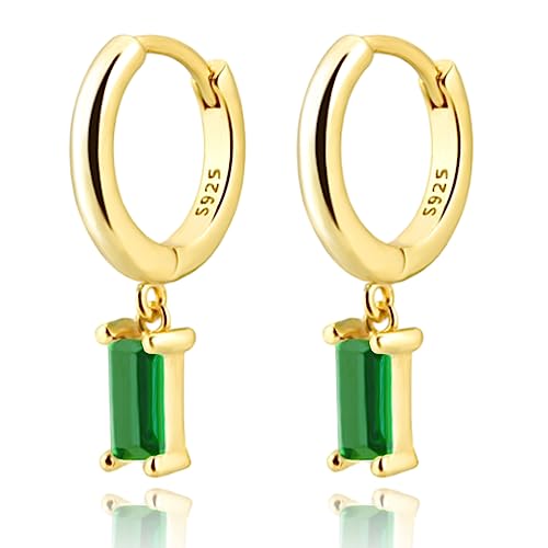 Cross Small Hoop Dangle Earrings 925 Sterling Silver CZ Diamonds Round Huggie Earrings For Men Women - style: green crystal