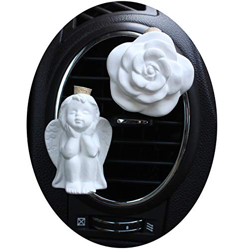 Ceramic Car Freshener Vent Clip Essential Oil Diffuser Set (Angel & Rose)