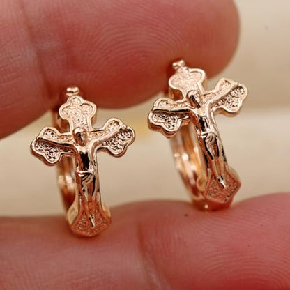 18K Gold Plated, Dangle Earrings for Women, Flower/Heart Drop earrings, Hypoallergenic Cubic Zirconia Earrings, Lightweight, Party, gold earrings, Jewelry for Gifts, Fashion - style: Hoop-Jesus