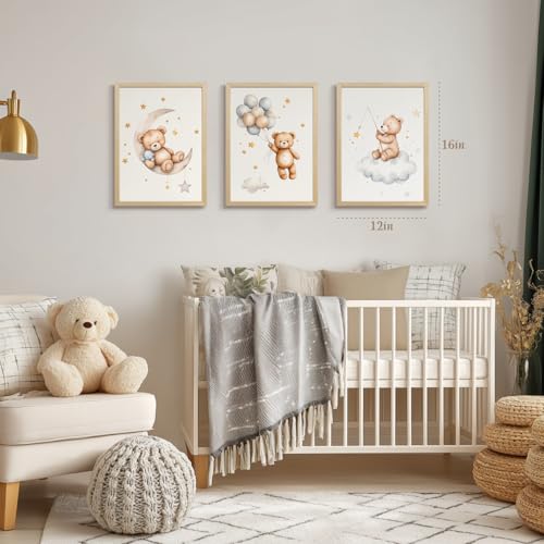 Teddy Bear Pictures Wall Decor, Baby Nursery Wall Art Wood Framed 16x24in - color: Balloonbear, size: 24"L x 16"W