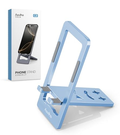 Aoviho Foldable Cell Phone Stand for Desk, Portable Phone Holder,Sky Blue - color: Sky blue