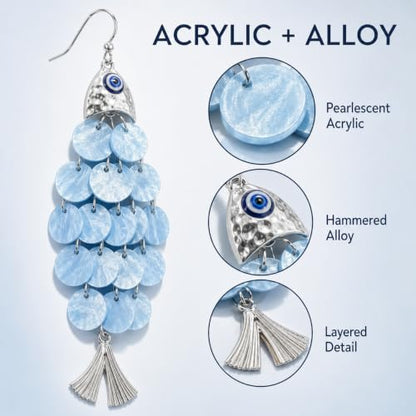Fish Earrings For Women, Boho Colorful Acrylic Resin Tropical Sea Life Large Dangle Earring Hypoallergenic Summer Beach Vacation Statement Jewelry Gifts - color: Blue-scaled fish