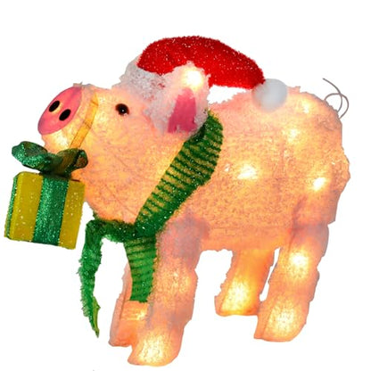 15" Lighted Christmas Pig, 3D Pre‑Lit Indoor Outdoor Decor - size: 34''*15.7''