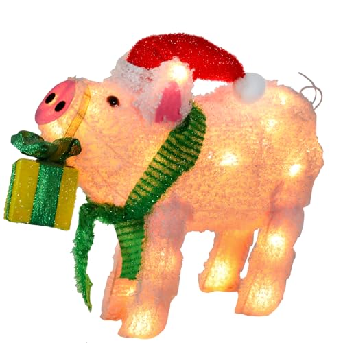 15" Lighted Christmas Pig, 3D Pre‑Lit Indoor Outdoor Decor - size: 34''*15.7''