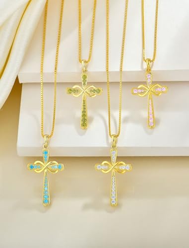 YL 925 Sterling Silver Cross Necklace for Women Halo Infinity Pendant Cubic Zirconia Jewelry for Mom - color: 04-zirconia-Apr-all 18k gold