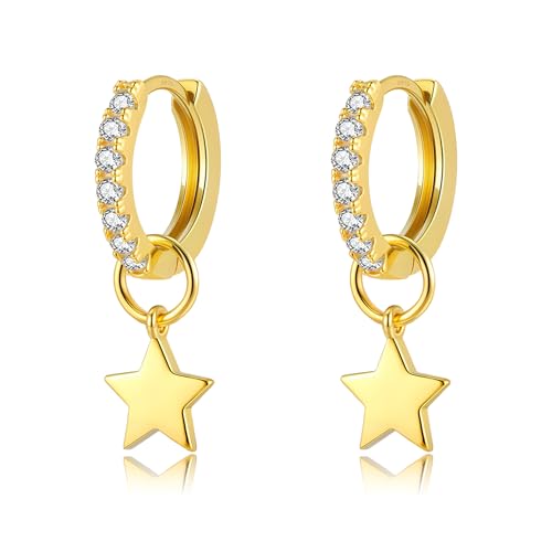DAILY VIBES Cute Butterfly Star Cross Heart CZ Dangle Earrings for Women - color: Gold Mini Star