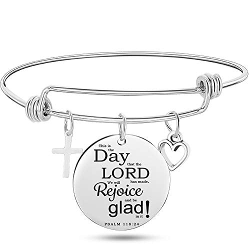 Jude Jewelers Stainless Steel Adjustable Size Christian Cross Holy Bible Verses Mantra Bangle Bracelet - style: Psalm 118:24