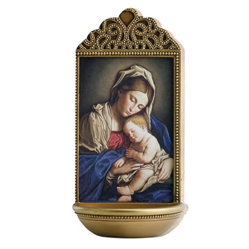 Christian Brands Catholic Holy Water Fount Home Entry Wall or Tabletop Display, 6", Sassoferrato Madonna and Child - color: Sassoferrato Madonna & Child