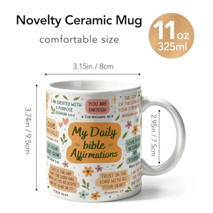 Daily Bible Affirmations Coffee Mug, Christian Scripture Gifts for Women Men Church Friends, Inspirational Religious Encouragement Gifts for Mom Grandma Pastor, Birthday Graduation Mothersday Present - color: Daily Bible Affirmations