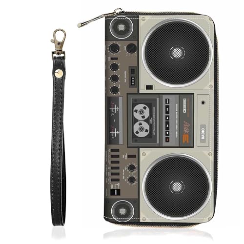 Women's Retro Animal Print Wallet, Beige, Faux Leather, Slim, Compact, 8 Card Slots, Zipper Closure - color: Retro Radio