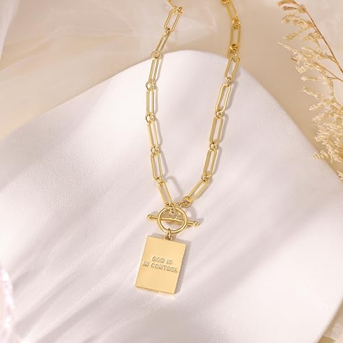 CHESKY Cross Necklace for Women Trendy, Dainty 14K Gold Plated Paperclip Charm Necklace for Womens Chunky Cross Pendant Necklace Gold Jewelry Religious Christian Gifts for Christians - color: GOD IS IN CONTROL