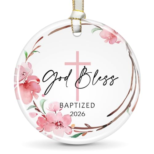 Baptism Gifts for Girls, God Bless Cross Ornament - color: Color2
