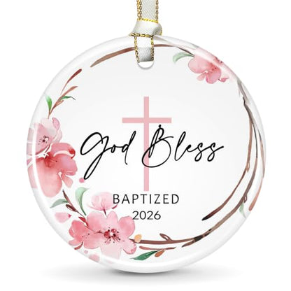 Baptism Gifts for Girls, God Bless Cross Ornament - color: Color2