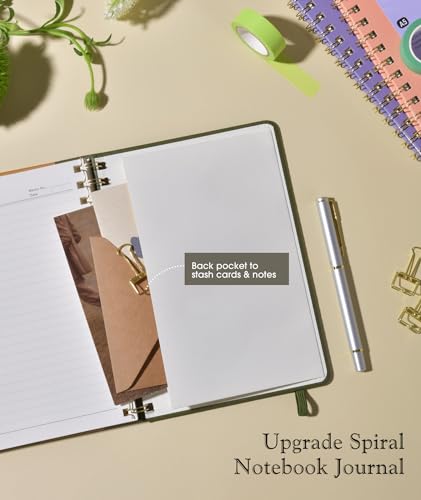 Lined Spiral Journal Notebook, A5 Hardcover Spiral Journals for Women Men, 150 Numbered Pages Spiral Bound Notebook, 100 GSM College Ruled Notebooks for Work, Note Taking 5.75" x 8.38", Olive Green - color: Green