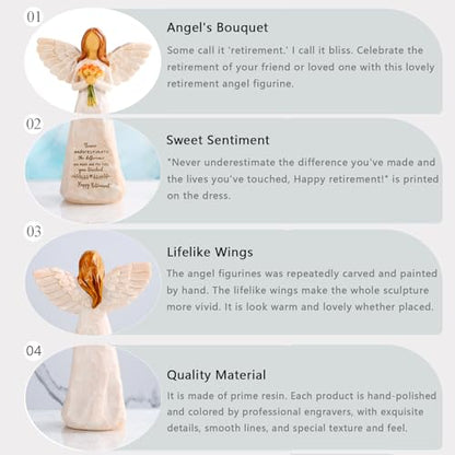 Retirement Gift for Woman, 5.5” Resin Angel Figurine - Retirement Gifts - color: Retirement Gifts