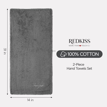 REDKISS Gray Hand Towels, Soft & Absorbent 100% Cotton for Bathroom, Kitchen & Guest Use, 14" x 31", 2-Pack - color: Gray