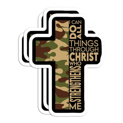(3 Pcs) 3 Inches I Can Do All Things Camo Stickers, Christian Religious Bible Verse Inspirational Vinyl Decals Waterproof for Laptops, Journals, Water Bottles, Hat, Phone Case