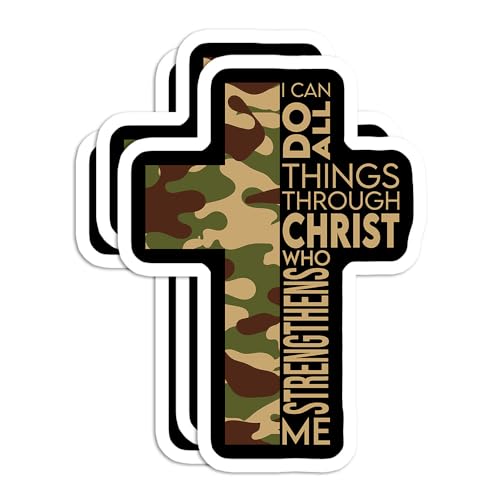 (3 Pcs) 3 Inches I Can Do All Things Camo Stickers, Christian Religious Bible Verse Inspirational Vinyl Decals Waterproof for Laptops, Journals, Water Bottles, Hat, Phone Case