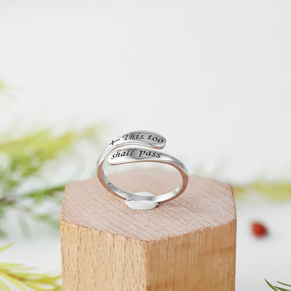 925 Sterling Silver Inspirational Adjustable Rings - Personality Encouragement Jewelry Gift For Women - style: This too shall pass