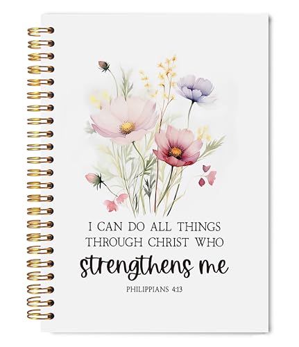 Welshower I Can Do All Things Through Christ Floral Spiral Notebook Journal, Bible Notebook for Note Taking, Religious Scripture Journal, Prayer Journals for Woman, 5.5x8.3 Inch - color: Prayer Blank Book 10