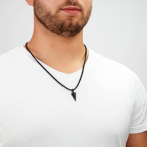 SERASAR Premium Leather Necklace Men | Stainless Steel Pendant | Secure Clasp | Three Colors | Jewelry Box Included - color: Black, size: 50cm, style: Arrow