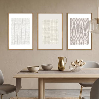 Aryroi Beige White Abstract Neutral Framed Canvas Wall Art Set- 24"x36"x3 - color: Boho Geometry Line Wall Art, size: 24"L x 36"W