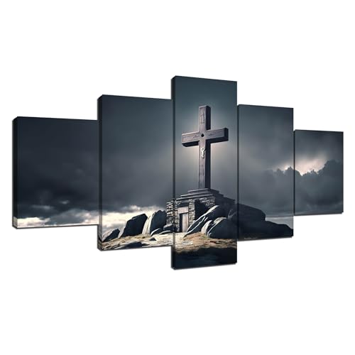 The Cross of Jesus Christ Canvas Print Religious Christian Picture Wall Art Wall Decor Painting for Living Room Bedroom Decoration Jesus Christ Poster with Frame Ready to Hang(60''Wx32''H) - color: Artwork-0010