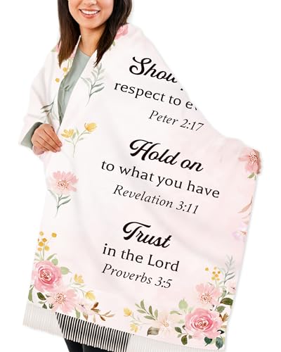 Bozidol Prayer Shawl for Women Christian Floral Cross Bible Verse Scarf Clothes for Christmas Mothers Day Birthday Gifts - color: Joshua 1:9