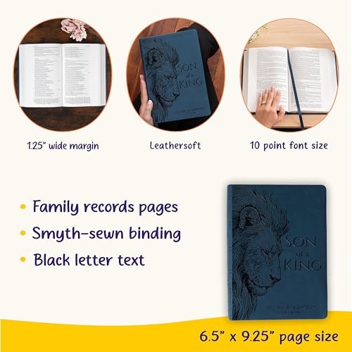 Personalized NASB Wide-Margin Bible, Son of a King Lion Design, Custom Engraved Name, Christian Gift, Baptism Gift, Bible Gift for Him