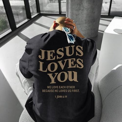 Mens Christian Shirts Jesus is King Love You Tshirt God Faith Religious Bible Verse Oversized Acid Wash Graphic Tees - color: Black, size: XX-Large