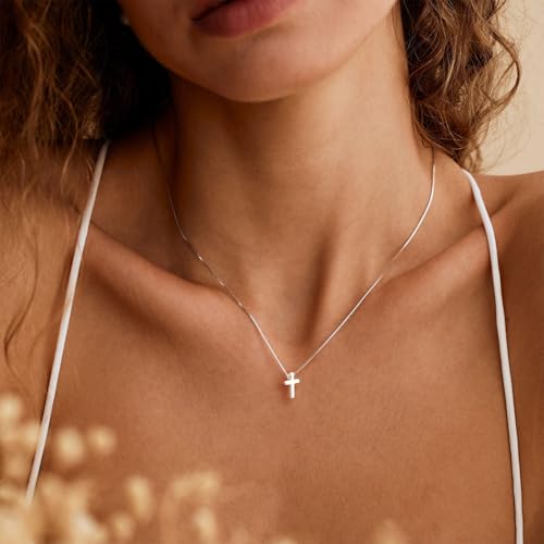 Cross Necklace for Women, Dainty 14K Gold Plated Cross Pendant Simple Long Necklaces for Women, Christian Faith Necklace Trendy Gold Jewelry Gifts for Easter - color: silver small cross necklace