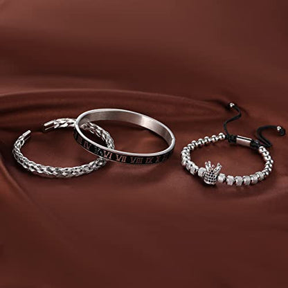 WFYOU Stainless Steel Bracelets for Men Gold Cuff Bracelet Birthday Gifts - color: Silver 10