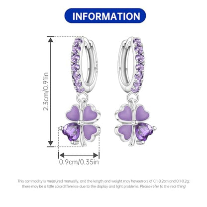 925 Sterling Silver Drop & Dangle Earrings for Women,Butterfly Dragonfly and Bee|Flower and leaf Earrings, Suitable for Sensitive Ears Fashion Jewelry Gift- Hypoallergenic Earrings - color: Purple Clover