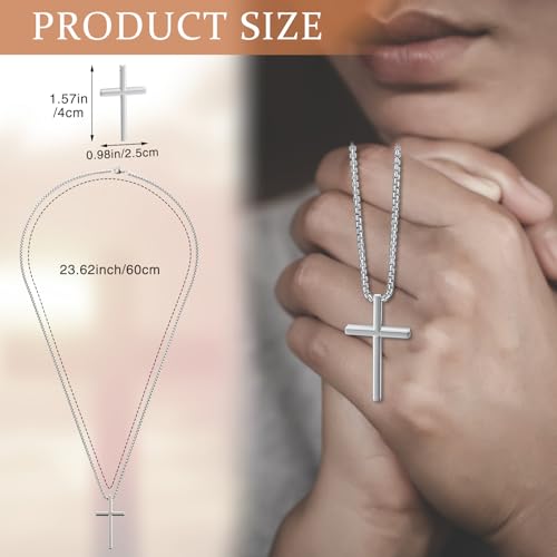 Kigeli 48 Pcs Cross Necklace for Men Stainless Steel Silver Pendant