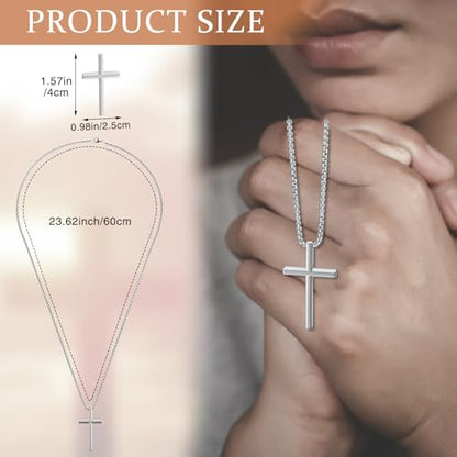 Kigeli 48 Pcs Cross Necklace for Men Stainless Steel Silver Pendant