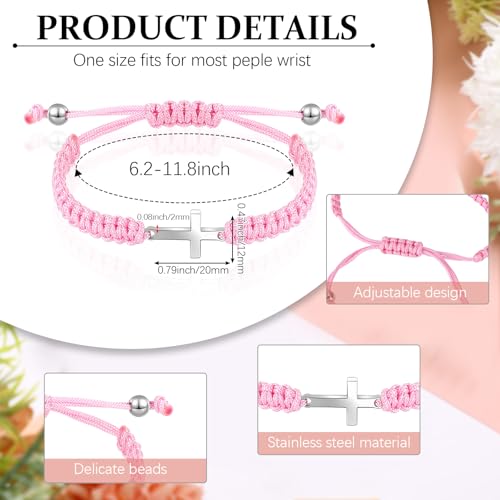 Sureio 2 Pcs Christian Cross Matching Bracelets for Women Men - color: Black, Pink
