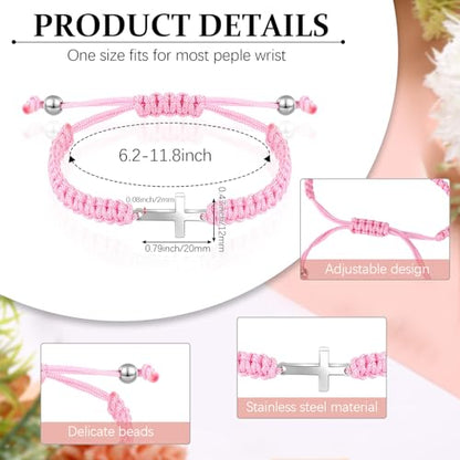 Sureio 2 Pcs Christian Cross Matching Bracelets for Women Men - color: Black, Pink