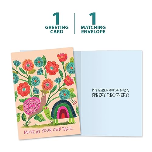 Tree-Free Greetings "Pace Yourself Snail and Turtle Get Well Card - 1 Recycled 5x7 Card & Matching Envelope, Thick Cardstock, Sustainably Made in USA - Encouraging Nature and Animal Theme - color: Your Own Pace