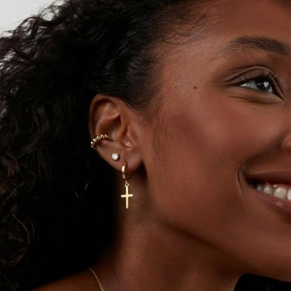Earrings for Women 14K Gold Plated Huggie Hoop Dangle - color: 06. Cross
