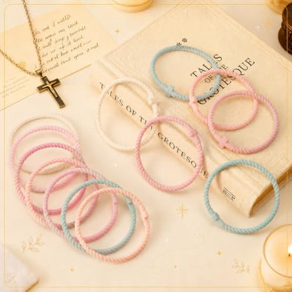 Soaoo 24/60 Pcs Jesus Bracelets Cross Silicone Bracelet Braided Stackable Rubber Wristband Silicone Jewelry Gift for Women Men - color: Pastel, size: Cross