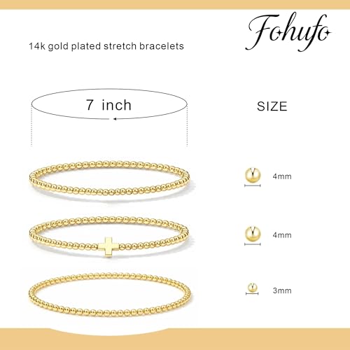 Gold Bracelets for Women Jewelry - Easter Basket Stuffers, Cross/Pearl/Beaded Bracelets Set, Dainty 14K Gold Plated Beaded Bracelets Stack, Birthday Easter Gifts for Women - color: 1Cross+2Bead