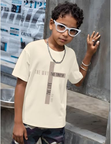 Christian Shirts for Boys Jesus Cross Casual Tops - color: Apricot, size: 7-8 Years