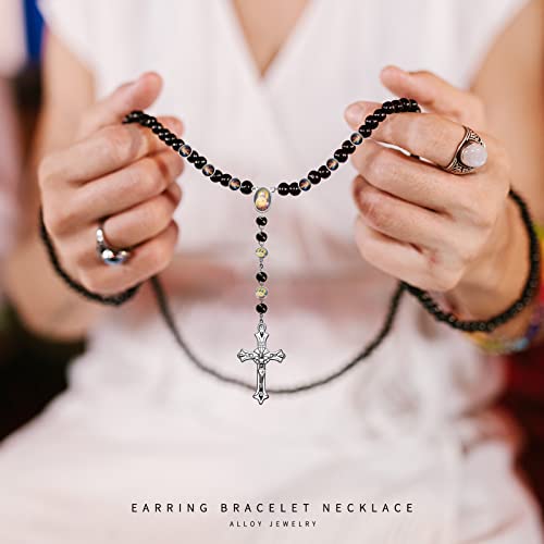 80pcs/40sets Rosary Cross and Center Miraculous Medal Charms Silver Picture Jesus Enamel Maria Our Lady Alloy Crucifix Pendants for DIY Necklace Bracelet Jewelry Making (A544)