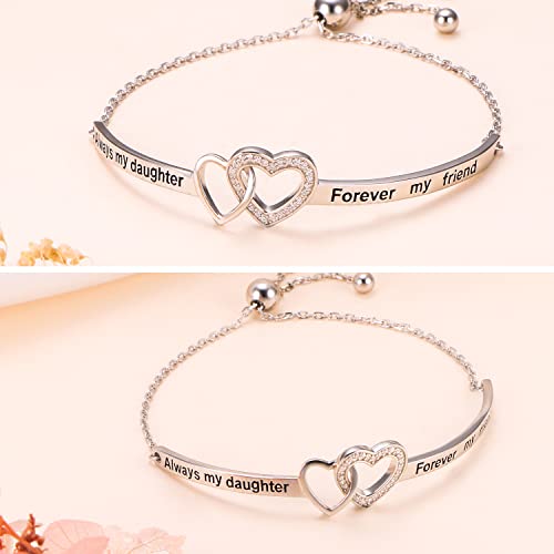 YinShan 925 Sterling Silver Heart Infinity Inspirational Bracelet Engraved Always My Sister/Daughter, Forever My Friend Adjustable Sisters Bracelets Friendship Jewelry for Women - style: double heart:Always My Daughter, Forever My Friend