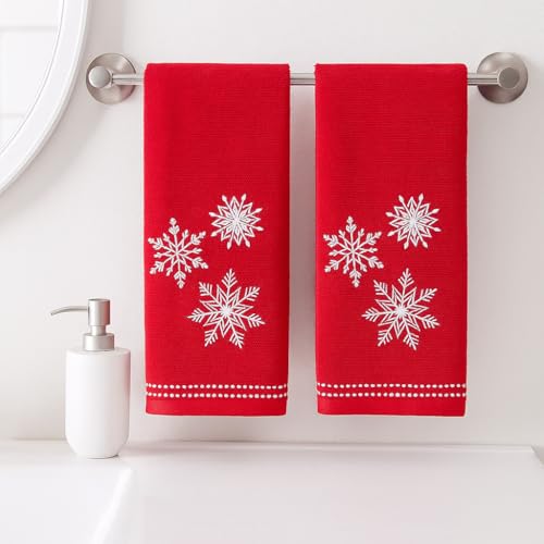 Christmas Red Guest Hand Bathroom Towels, Elegant Winter Snowflakes, 16x26" - color: 3 Snowflakes Red