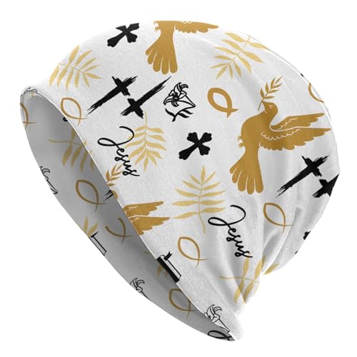 Jesus Christian Cross Beanie Chemo Hat Cancer Headwear Knitted Hats Slouchy Cap for Adults Women Men - color: Jesus-v00003