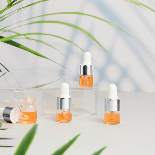Didaey 100 Pcs Mini Glass Oil Dropper Bottle, 1 ml, Classic Silver - color: Classic Silver, size: 1 ml