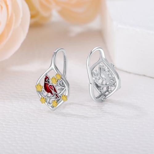 Cardinal/Hummingbird/Parrot Earrings for Women 925 Sterling Silver Bird Dangle Drop Leverback Earrings Hypoallergenic Cardinal Jewelry Christmas Birthday Gifts - style: Red Cardinal