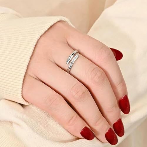 Faith Over Fear Cross Inspirational Rings, S925 Silver Adjustable Tiny Purity Christian Wrap Ring Christian Blessed Hope Encouragement Ring Christmas Graduation Cocktail Party Jewelry Gifts for Women - color: Silver